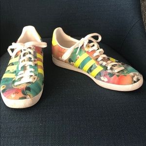 Adidas neon and floral sneakers